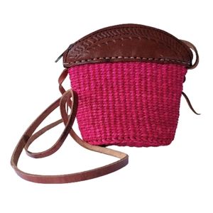 Pink Mini Straw Wicker Crossbody Purse